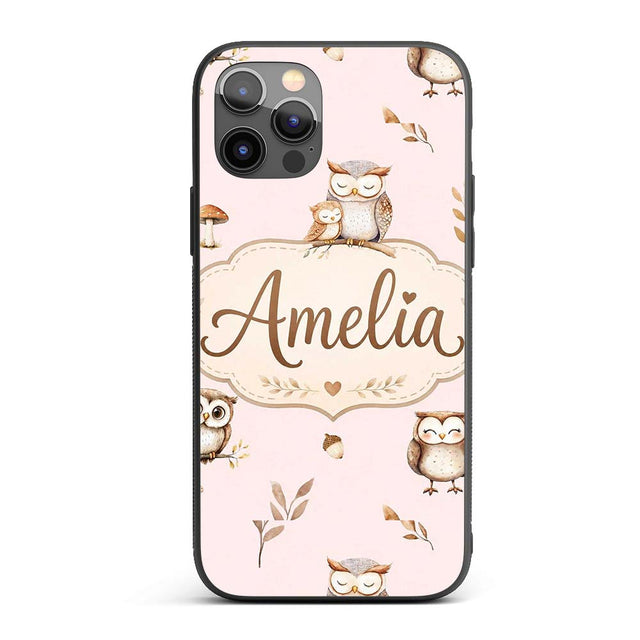 Cute Woodland Owls with Mushrooms Leaves Soft Custom Name Protective Phone Case Mobile Cover Durable Everyday Smartphone Shock Resistant