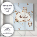 Personalised Name Cute Woodland Owls with Custom  Unique Gift Idea Elegant Feature Canvas Wall Art Print Decor Picture Ready to Hang