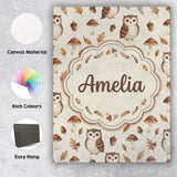 Personalised Name Cute Woodland Owls with Custom  Unique Gift Idea Elegant Feature Canvas Wall Art Print Decor Picture Ready to Hang