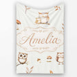 Woodland Owls with Mushrooms Leaves Warm Neutral Seamless Pattern  Personalised Custom Name Super Soft Fleece Blanket Bed Sofa Throw
