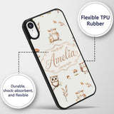 Woodland Owls with Mushrooms Leaves Warm Neutral Custom Name Protective Phone Case Mobile Cover Durable Everyday Smartphone Shock Resistant