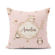 Custom Name Cute Owls with Mushrooms Leaves Soft Pink Background Square Filled Cushion Throw Pillow Sofa Bed Home Decor Zip Washable UK Made