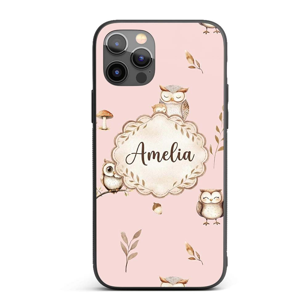 Cute Woodland Owls with Mushrooms Leaves Soft Custom Name Protective Phone Case Mobile Cover Durable Everyday Smartphone Shock Resistant