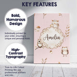Personalised Name Cute Woodland Owls with Custom  Unique Gift Idea Elegant Feature Canvas Wall Art Print Decor Picture Ready to Hang