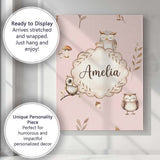 Personalised Name Cute Woodland Owls with Custom  Unique Gift Idea Elegant Feature Canvas Wall Art Print Decor Picture Ready to Hang