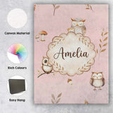 Personalised Name Cute Woodland Owls with Custom  Unique Gift Idea Elegant Feature Canvas Wall Art Print Decor Picture Ready to Hang