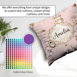 Custom Name Cute Owls with Mushrooms Leaves Soft Pink Background Square Filled Cushion Throw Pillow Sofa Bed Home Decor Zip Washable UK Made