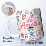 Personalized Custom Name Cute Kawaii Graduation School Science Art Supplies Pattern White 11oz Ceramic Coffee Tea Mug White Large Handle