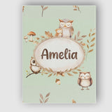 Personalised Name Woodland Owls with Custom Premium Decorative Design Modern Room Accent Canvas Wall Art Print Decor Picture Ready to Hang
