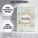 Personalised Name Woodland Owls with Custom Premium Decorative Design Modern Room Accent Canvas Wall Art Print Decor Picture Ready to Hang