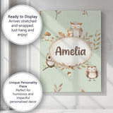Personalised Name Woodland Owls with Custom Premium Decorative Design Modern Room Accent Canvas Wall Art Print Decor Picture Ready to Hang