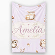 Woodland Owls with Mushrooms Leaves Soft Lavender Seamless Pattern  Personalised Custom Name Super Soft Fleece Blanket Bed Sofa Throw