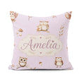 Custom Name Woodland Owls with Mushrooms Leaves Lavender Pattern Square Filled Cushion Throw Pillow Sofa Bed Home Decor Zip Washable UK Made