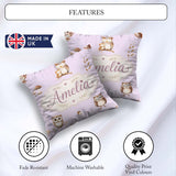 Custom Name Woodland Owls with Mushrooms Leaves Lavender Pattern Square Filled Cushion Throw Pillow Sofa Bed Home Decor Zip Washable UK Made