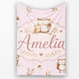 Cute Woodland Owls with Mushrooms Leaves Soft Blush Background  Personalised Custom Name Super Soft Fleece Blanket Bed Sofa Throw