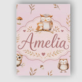 Personalised Name Cute Woodland Owls with Custom  Unique Gift Idea Elegant Feature Canvas Wall Art Print Decor Picture Ready to Hang