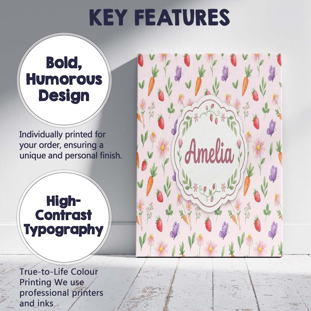 Personalised Name Cute Easter Bunnies with Custom  Unique Gift Idea Elegant Feature Canvas Wall Art Print Decor Picture Ready to Hang