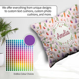 Custom Name Cute Easter Bunnies with Flowers Carrots Soft Cream Square Filled Cushion Throw Pillow Sofa Bed Home Decor Zip Washable UK Made