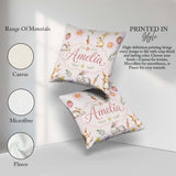Custom Name Cute Easter Bunnies with Flowers Carrots Soft Beige Square Filled Cushion Throw Pillow Sofa Bed Home Decor Zip Washable UK Made