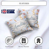 Custom Name Cute Easter Bunnies with Flowers Carrots Soft Blue Square Filled Cushion Throw Pillow Sofa Bed Home Decor Zip Washable UK Made