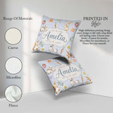 Custom Name Cute Easter Bunnies with Flowers Carrots Soft Blue Square Filled Cushion Throw Pillow Sofa Bed Home Decor Zip Washable UK Made