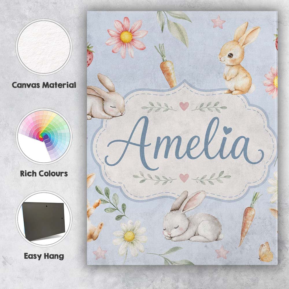 Personalised Name Cute Easter Bunnies with Custom  Unique Gift Idea Elegant Feature Canvas Wall Art Print Decor Picture Ready to Hang