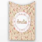Easter Bunnies with Flowers Carrots Light Neutral Seamless Pattern  Personalised Custom Name Super Soft Fleece Blanket Bed Sofa Throw