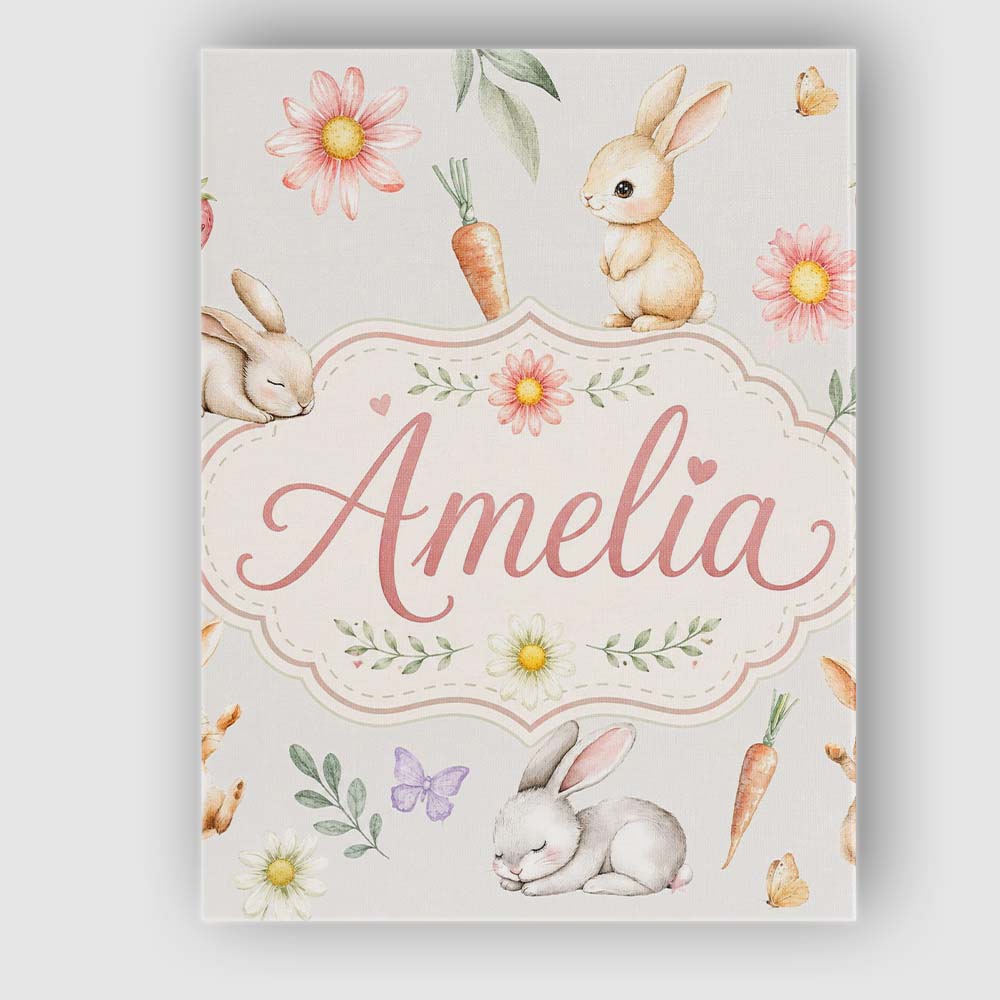 Personalised Name Cute Easter Bunnies with Custom  Unique Gift Idea Elegant Feature Canvas Wall Art Print Decor Picture Ready to Hang
