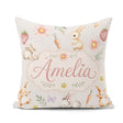 Custom Name Cute Easter Bunnies with Flowers Carrots Soft Grey Square Filled Cushion Throw Pillow Sofa Bed Home Decor Zip Washable UK Made
