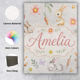 Personalised Name Cute Easter Bunnies with Custom  Unique Gift Idea Elegant Feature Canvas Wall Art Print Decor Picture Ready to Hang