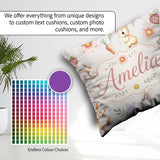 Custom Name Cute Easter Bunnies with Flowers Carrots Soft Grey Square Filled Cushion Throw Pillow Sofa Bed Home Decor Zip Washable UK Made