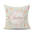 Custom Name Cute Easter Bunnies with Flowers Carrots Soft Sage Square Filled Cushion Throw Pillow Sofa Bed Home Decor Zip Washable UK Made