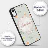 Cute Easter Bunnies with Flowers Carrots Soft Custom Name Protective Phone Case Mobile Cover Durable Everyday Smartphone Shock Resistant