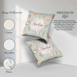 Custom Name Cute Easter Bunnies with Flowers Carrots Soft Sage Square Filled Cushion Throw Pillow Sofa Bed Home Decor Zip Washable UK Made