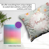 Custom Name Cute Easter Bunnies with Flowers Carrots Soft Sage Square Filled Cushion Throw Pillow Sofa Bed Home Decor Zip Washable UK Made