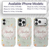 Cute Easter Bunnies with Flowers Carrots Soft Custom Name Protective Phone Case Mobile Cover Durable Everyday Smartphone Shock Resistant