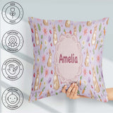 Custom Name Cute Easter Bunnies with Flowers Carrots Soft Lilac Square Filled Cushion Throw Pillow Sofa Bed Home Decor Zip Washable UK Made