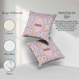 Custom Name Cute Easter Bunnies with Flowers Carrots Soft Lilac Square Filled Cushion Throw Pillow Sofa Bed Home Decor Zip Washable UK Made