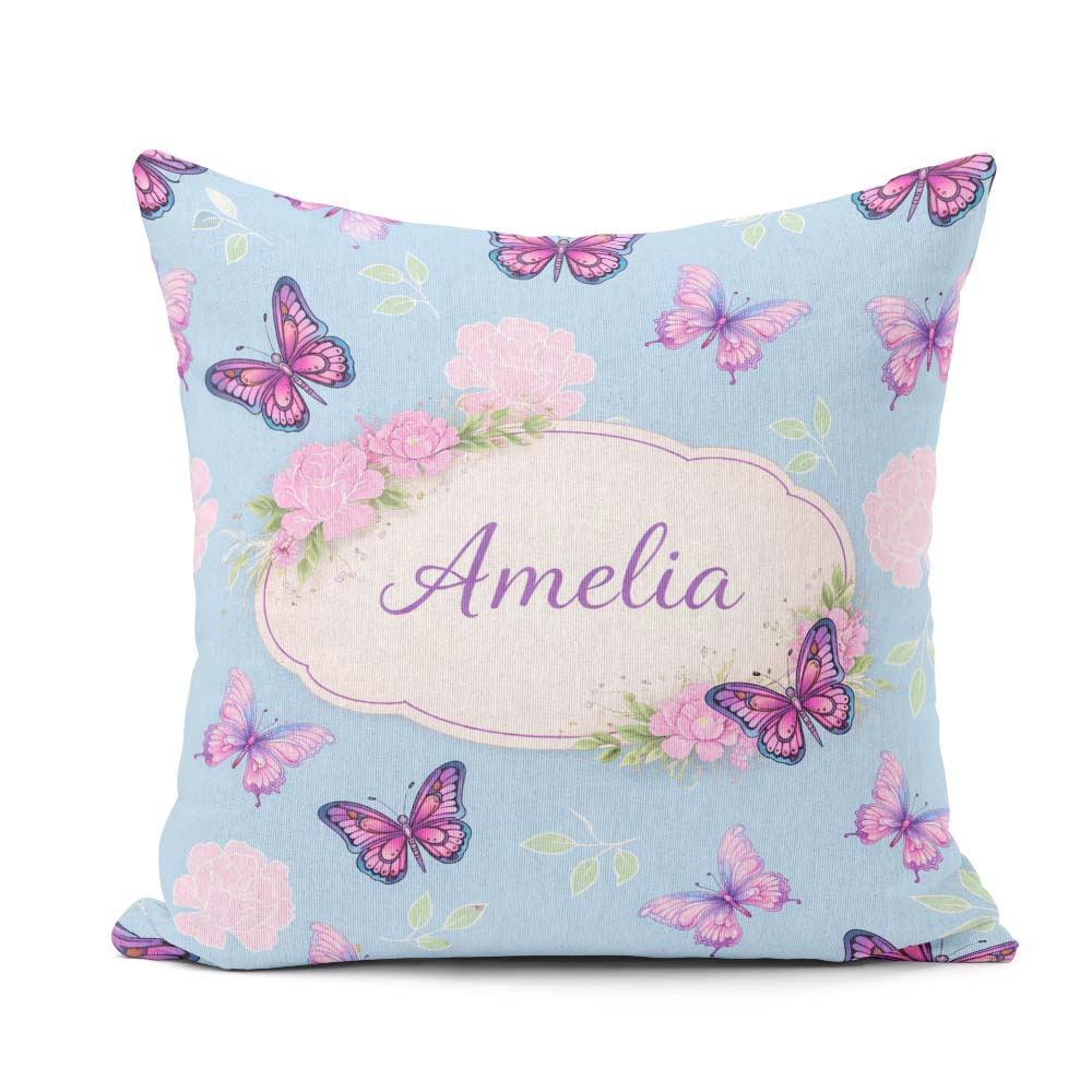 Custom Name Vibrant Pink Purple Sky Blue Seamless Pattern Lovely Square Filled Cushion Throw Pillow Sofa Bed Home Decor Zip Washable UK Made