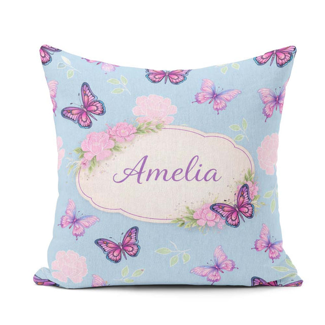 Custom Name Vibrant Pink Purple Sky Blue Seamless Pattern Lovely Square Filled Cushion Throw Pillow Sofa Bed Home Decor Zip Washable UK Made