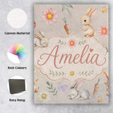 Personalised Name Cute Easter Bunnies with Custom  Unique Gift Idea Elegant Feature Canvas Wall Art Print Decor Picture Ready to Hang