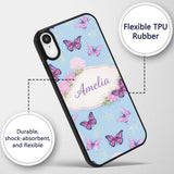 Vibrant Pink Purple Butterflies Sky Blue Seamless Custom Name Protective Phone Case Mobile Cover Durable Everyday Smartphone Shock Resistant