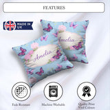 Custom Name Vibrant Pink Purple Sky Blue Seamless Pattern Lovely Square Filled Cushion Throw Pillow Sofa Bed Home Decor Zip Washable UK Made