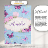Vibrant Pink Purple Butterflies Sky Blue Seamless Pattern Lovely  Personalised Custom Name Super Soft Fleece Blanket Bed Sofa Throw