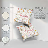 Custom Name Easter Bunnies with Flowers Carrots White Background Square Filled Cushion Throw Pillow Sofa Bed Home Decor Zip Washable UK Made