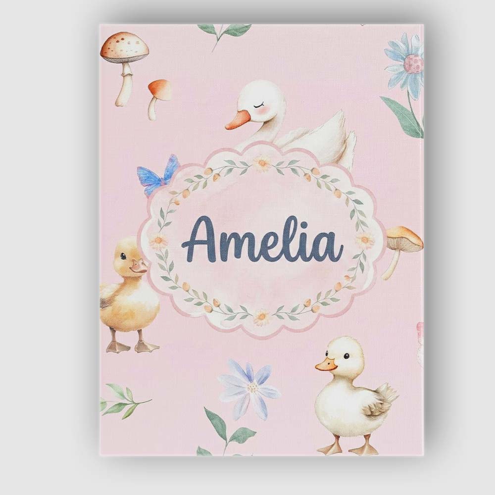 Personalised Name Swan and Ducklings with Custom  Unique Gift Idea Elegant Feature Canvas Wall Art Print Decor Picture Ready to Hang