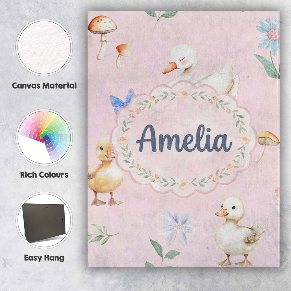 Personalised Name Swan and Ducklings with Custom  Unique Gift Idea Elegant Feature Canvas Wall Art Print Decor Picture Ready to Hang