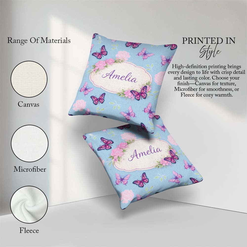 Custom Name Vibrant Pink Purple Sky Blue Seamless Pattern Lovely Square Filled Cushion Throw Pillow Sofa Bed Home Decor Zip Washable UK Made