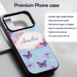 Vibrant Pink Purple Butterflies Sky Blue Seamless Custom Name Protective Phone Case Mobile Cover Durable Everyday Smartphone Shock Resistant