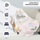 Swan and Ducklings with Flowers Mushrooms Soft Blush Seamless  Personalised Custom Name Super Soft Fleece Blanket Bed Sofa Throw